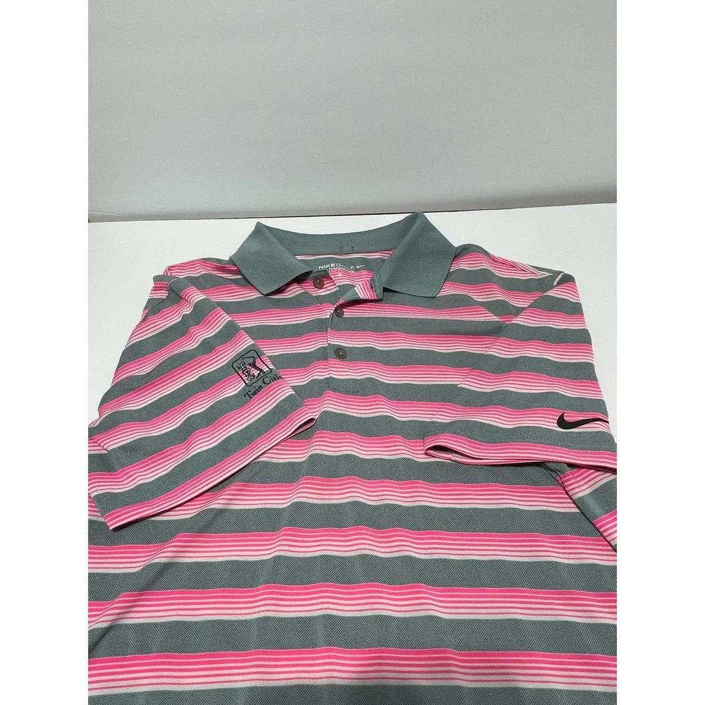 Nike Golf Tour Performance Polo Pink Gray Clun Logo Medium